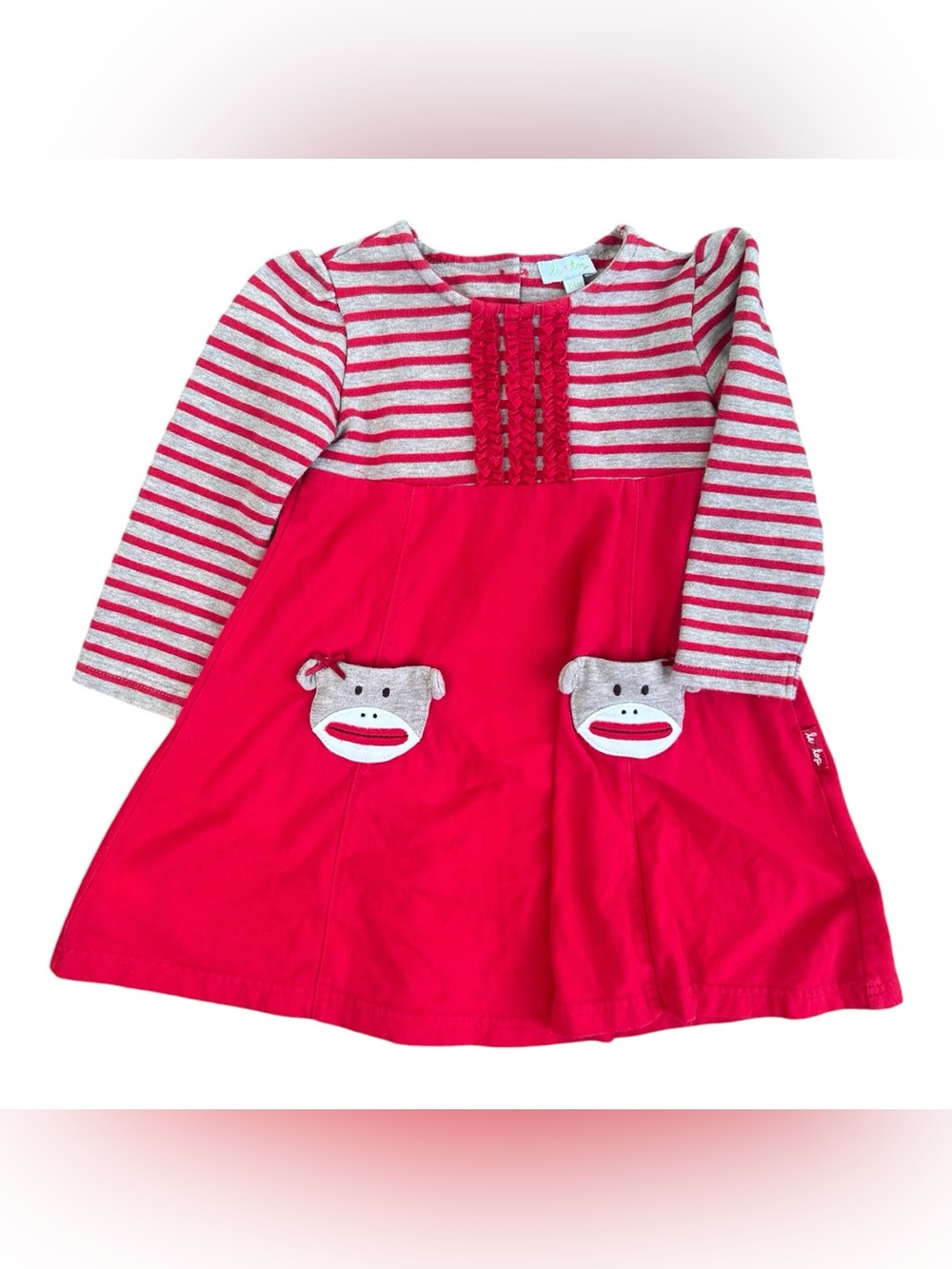 LeTop Sock Monkey Dress Red Stripes 24 Months